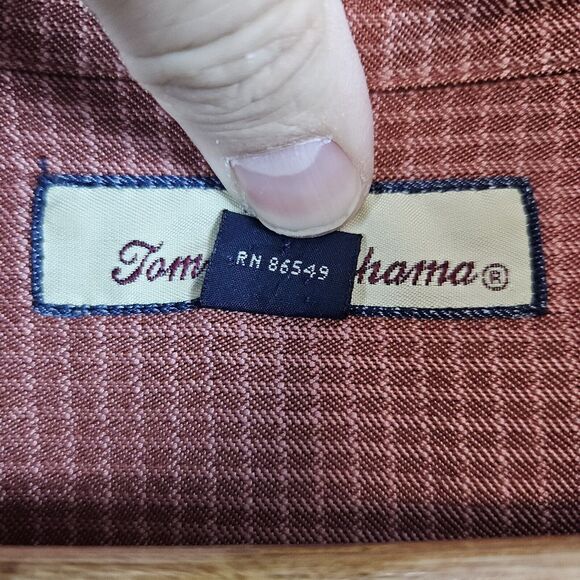 Tommy Bahama Men's 100% Silk Shirt Size M Burnt Orange Checks UNDERARM WEAR FLAW - Picture 13 of 16